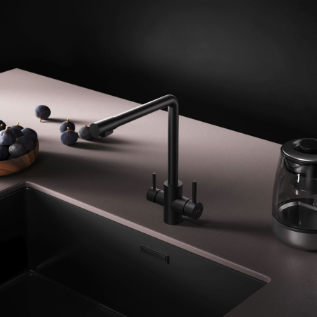 F85B05722 X-Joy S, Смеситель для кухни AM.PM с L-изливом с каналом для питьевой воды, черный