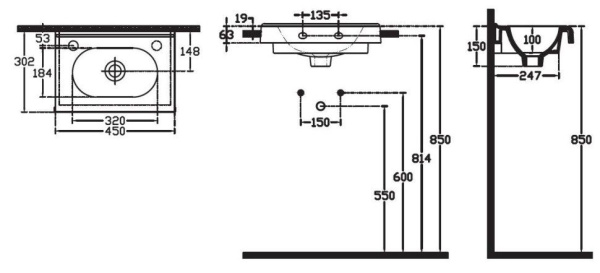 Раковина ISVEA Sentimenti накладная 450*300*165 1 справа цвет белый 10SM50045SV