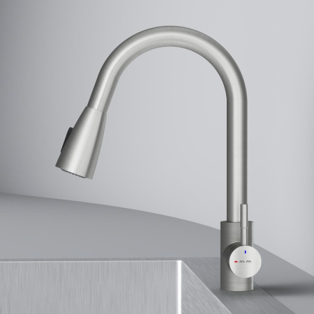 F85B07511 X-Joy S, Смеситель для кухни AM.PM с вытягивающимся изливом, сатин