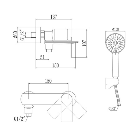 Смеситель для ванны Savol S-601808, хром