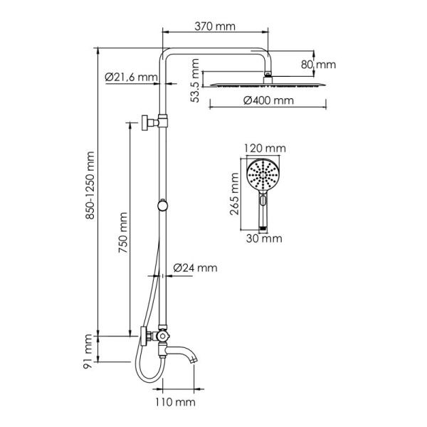 Душевая система WasserKRAFT A188.117.127.087.CH Thermo с термостатическим смесителем