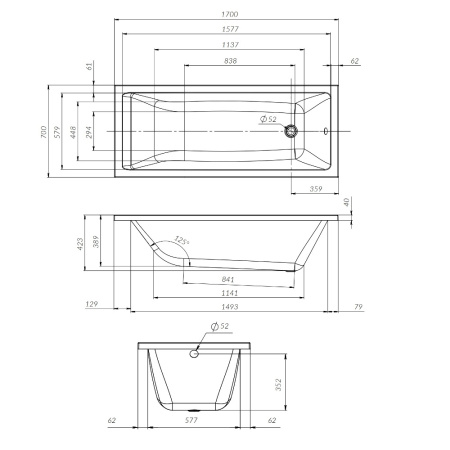 W93A-170-070W-A Gem Ванна акриловая AM.PM 170x70 см