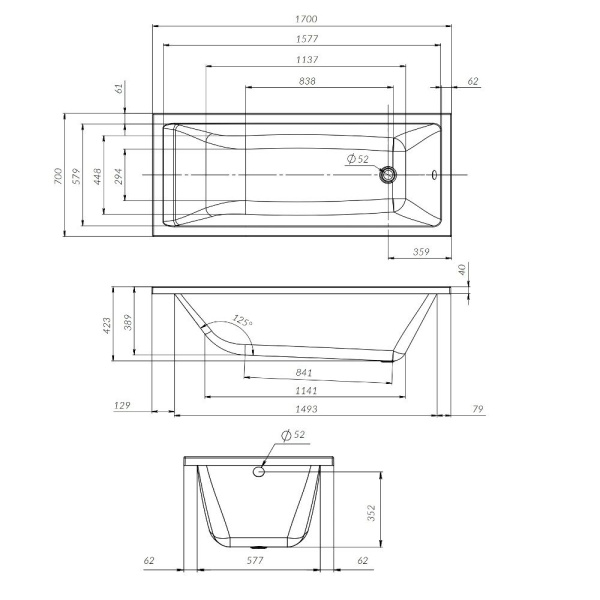 W93A-170-070W-R Gem  каркас для ванны 170х70 см