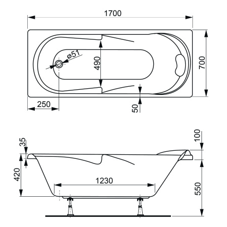 Акриловая ванна VAGNERPLAST MINERVA 170x70