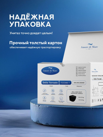 Унитаз подвесной безободковый Amore di Mare Delio Tornado P203MB-T Matte Black, овальный черный матовый, антивсплеск, фарфор, быстросъемное сиденье дюропласт с микролифт, антибактериальное покрытие