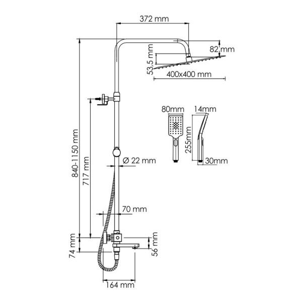 Душевая система WasserKRAFT A199.119.126.010.CH Thermo с термостатическим смесителем