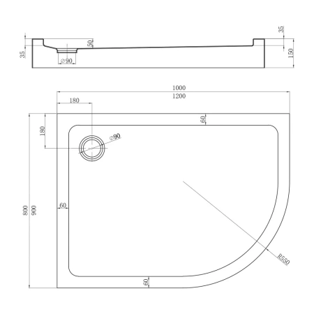 Душевой поддон Veconi Tezeo Acrylic TZ-55L, 1200x900x150, акрил, белый