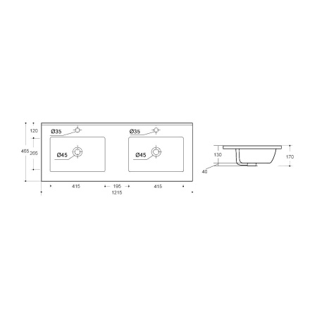 Раковина керамическая Vincea VBS-13120D на две чаши, цвет белый