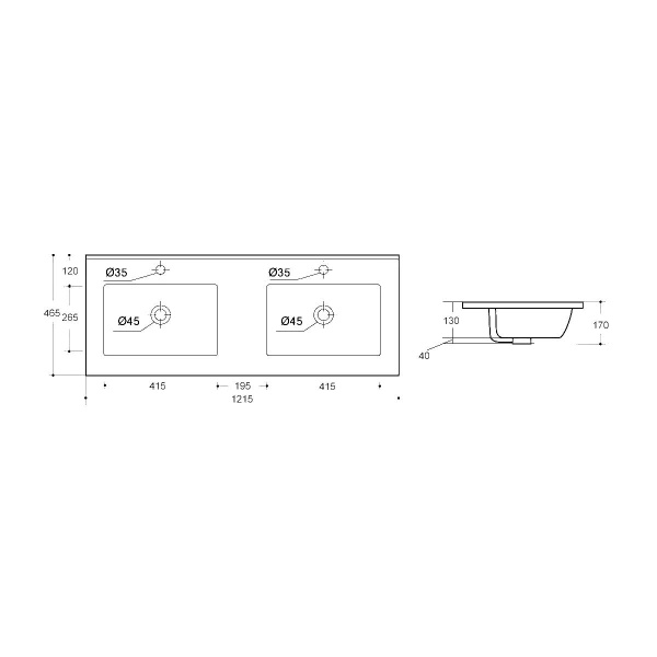 Раковина керамическая Vincea VBS-13120D на две чаши, цвет белый