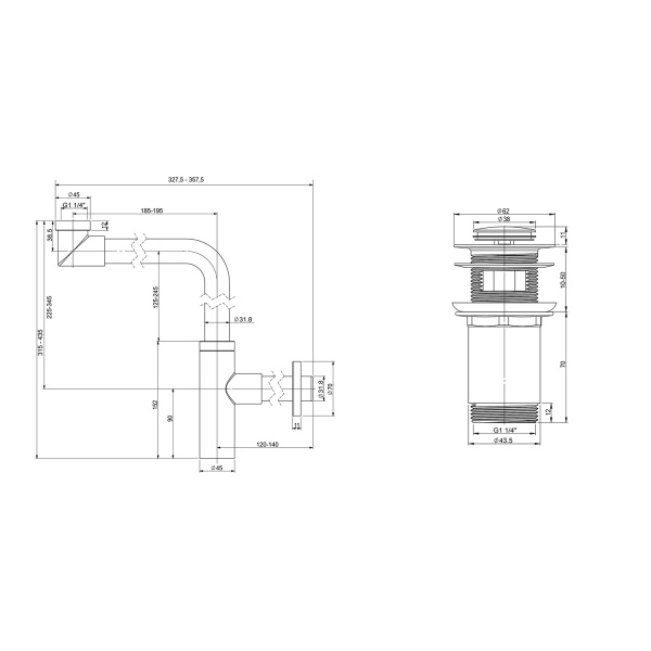 Набор 2 в 1 Wellsee Drainage System 182125001, сифон для раковины, донный клапан, матовый черный