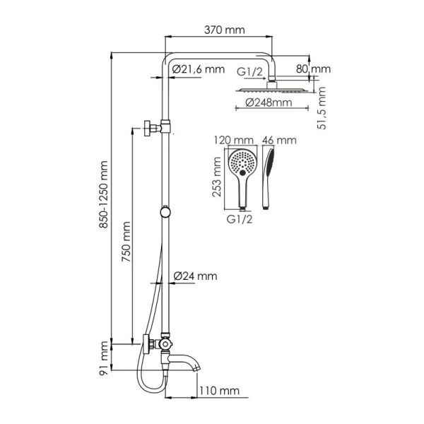 Душевая система WasserKRAFT A188.257.155.WM Thermo с термостатическим смесителем