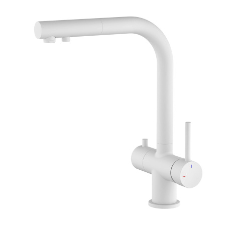 Смеситель для кухни с подключением фильтра и выдвижным изливом TIMO Saona 2356/16FL, белый