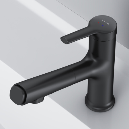 F85B02922 X-Joy S Смеситель для умывальника AM.PM с вытяжным изливом, черный