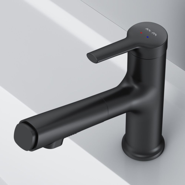 F85B02922 X-Joy S Смеситель для умывальника AM.PM с вытяжным изливом, черный