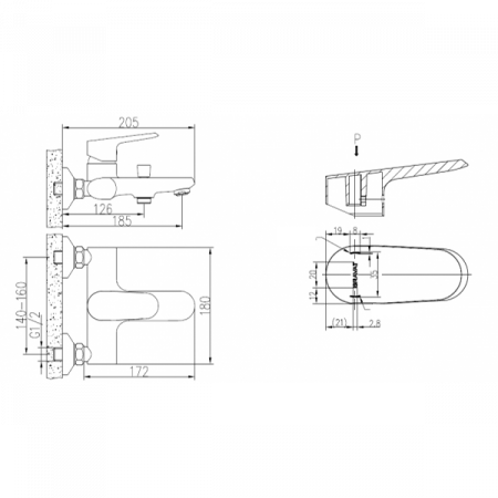 Смеситель для ванны Bravat Pure F6105161C-01