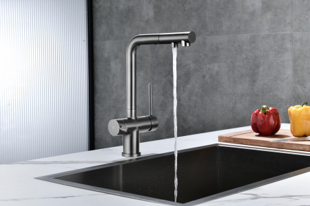 Смеситель для кухни Paulmark SERPENTINE Se213222-GM, вороненая сталь