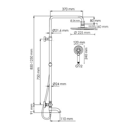 Душевая система WasserKRAFT A188.067.058.WM Thermo с термостатическим смесителем