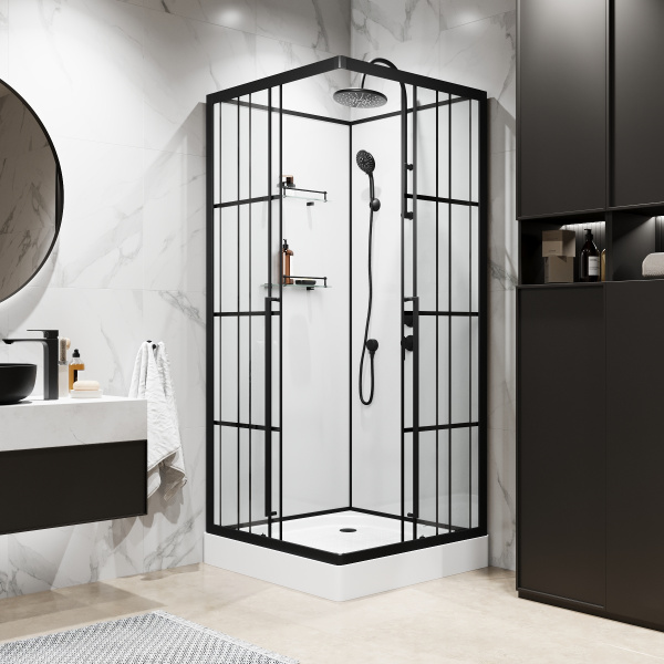 Душевая кабина Niagara Standart ST90/15QR/KL/BKT (90х90х225) низкий поддон(15см),черный,стекло прозрачное