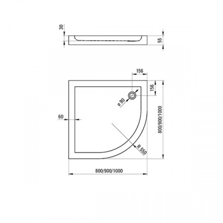 Поддон полукруглый Deante Minimal KTN_051B 100х100х5,5см