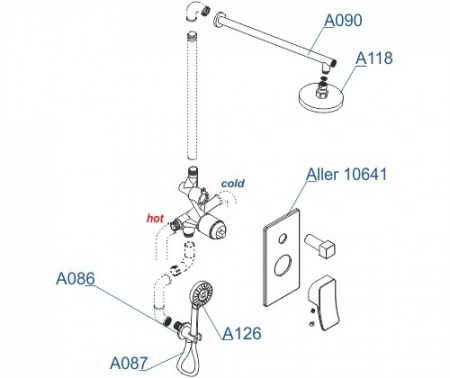 Встраиваемый комплект для душа с верхней душевой насадкой и лейкой Wasserkraft A16190