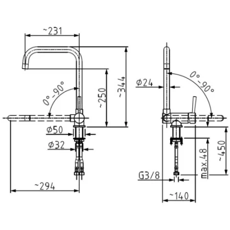 Смеситель  для кухни  Armatura THETA 6523-915-0, хром