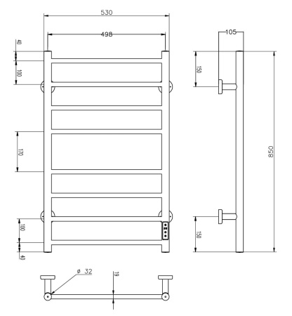 Полотенцесушитель электрический ROXEN Caspia 11070-5385B 530*850