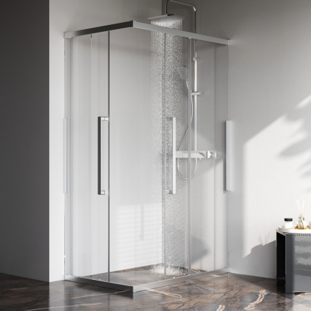 W84G-403-12080-MT Душевое ограждение AM.PM Func Square Slide 120х80, мат хром, прозрачное