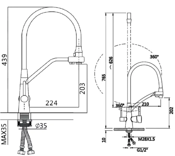 Смеситель для мойки Felice 1415 B BIANCO OPACO