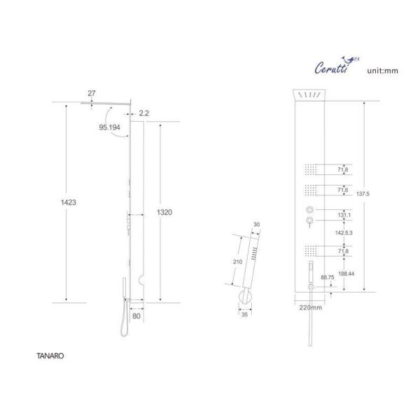 Панель TANARO S душевая Cerutti SPA CT8992