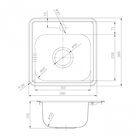 Кухонная мойка IDDIS Strit S STR38S0i77 38х38