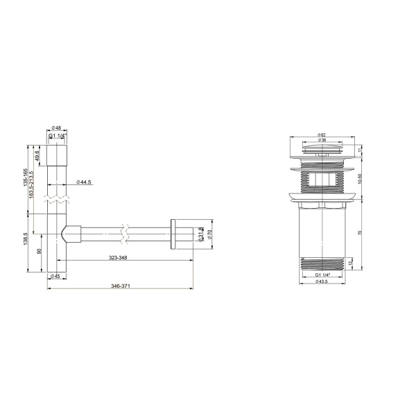 Набор 2 в 1 Wellsee Drainage System 182116001, сифон для раковины, донный клапан, золото