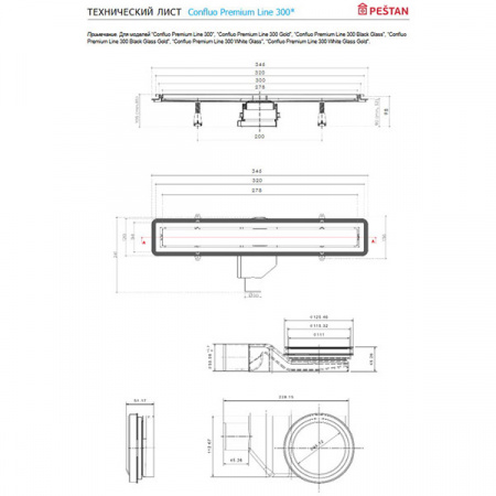 Душевой лоток Pestan Confluo Premium Black Glass Line 300 Gold 13100094