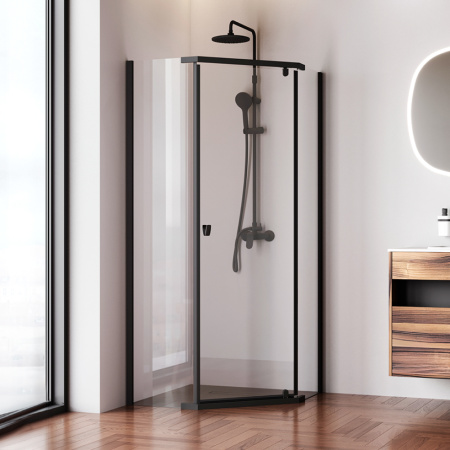 W87G-405-9090-BT Sunny Душевое ограждение AM.PM 5-угольное, распашн дверь 90x90 черный,стекло прозрачное