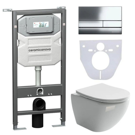 Сет 4 в 1: Инсталляция с кнопкой+унитаз+шумоизоляция Ceramicanova, CN4002_1002CH_1000