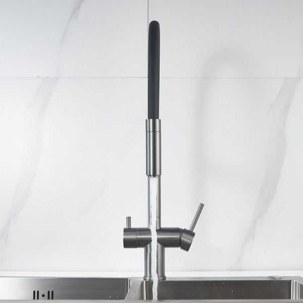 Смеситель для кухни с подключением фильтра Shevanik S178T, оружейная сталь