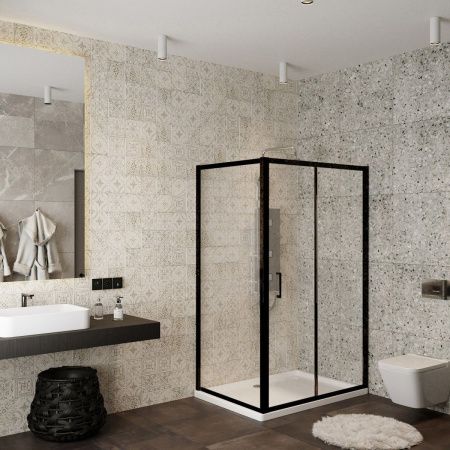 Душевой уголок Roxen Caspia 55060-100B-R 100x80 правый, прозрачное стекло/профиль черный