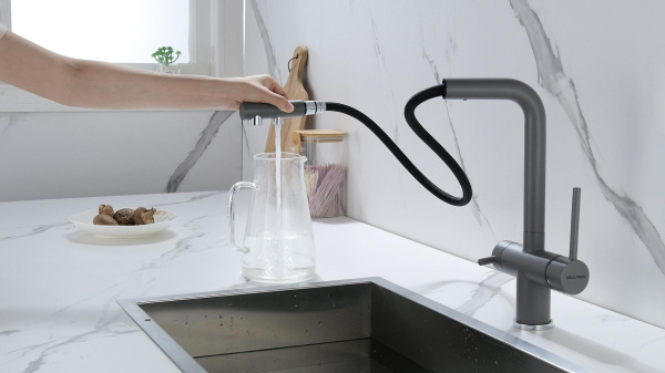 Смеситель для кухни Paulmark SERPENTINE Se213222-GRM, серый металлик