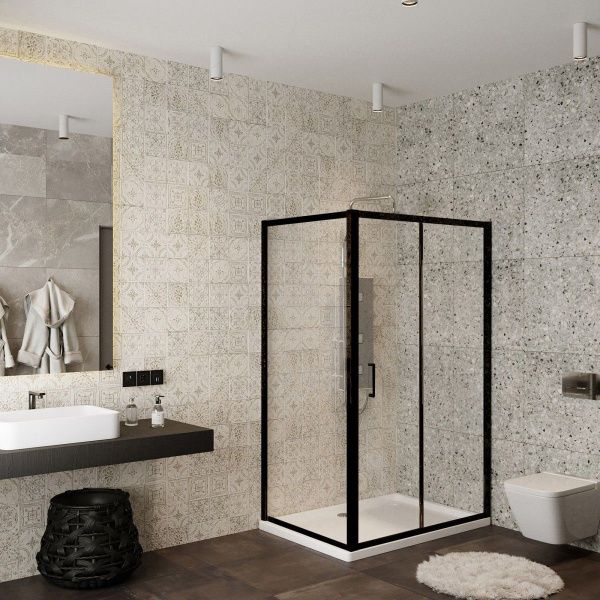 Душевой уголок Roxen Caspia 55060-100B-R 100x80 правый, прозрачное стекло/профиль черный