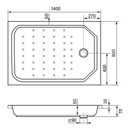 Душевой поддон прямоугольный RGW STYLE Ø90 16183814-11 80х140х7 см