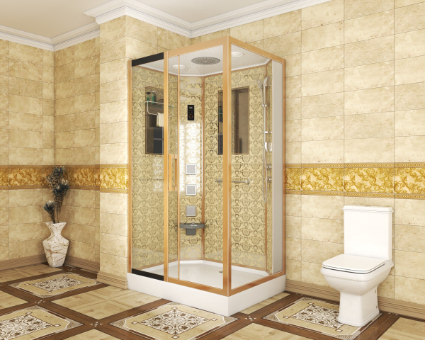 Душевая кабина Niagara Luxe NG-7711GL (90x120х215) низкий поддон(15см),дверь раздвижная,стенки золото,6 мест