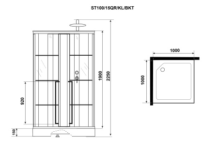 Душевая кабина Niagara Standart ST100/15QR/KL/BKT (100х100х225) низкий поддон(15см),черный,стекло прозрачное