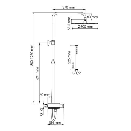 Душевая система WasserKRAFT A114.160.217.CB Thermo с термостатическим смесителем