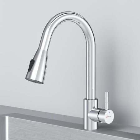 F85B07500 X-Joy S, Смеситель для кухни AM.PM с вытягивающимся изливом, хром