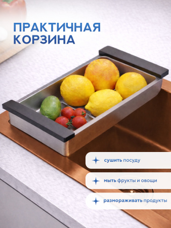 Мойка для кухни из нержавеющей стали Amore di Mare Favo Pelle FP5048BR-2, 500х480х220 мм: мойка, корзина, дозатор, сифон. Цвет: бронза.