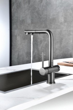 Смеситель для кухни Paulmark SERPENTINE Se213222-GM, вороненая сталь