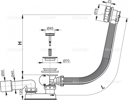 Сифон для ванны AlcaPlast A55K-BL-01