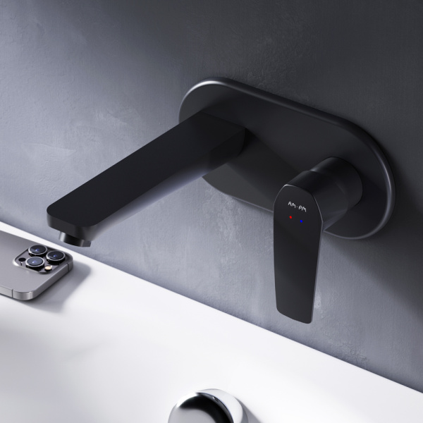 F90A72222 Gem Смеситель для умывальника AM.PM монтируемый в стену, чёрный