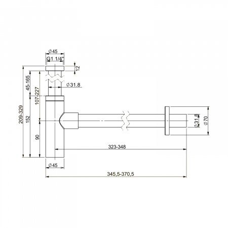 Сифон для раковины Wellsee Drainage System 182119000, латунь, хром