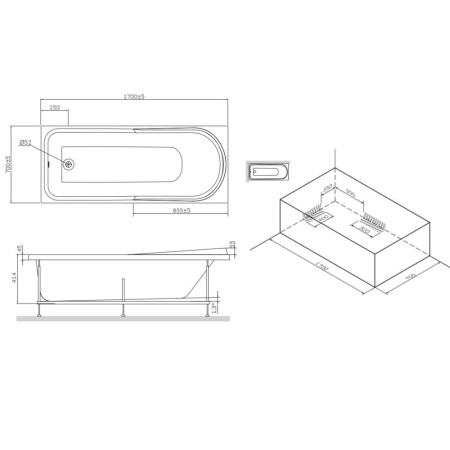 W80A-170-070W-A Like, Ванна акриловая AM.PM A0 170х70 см,шт