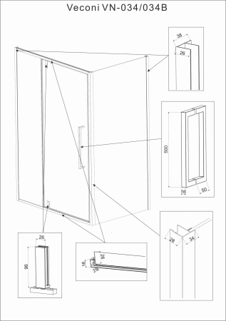 Душевой угол Veconi Rovigo RV-034, 1200х1000х1950 хром, стекло прозрачное, RV034-120100-01-C7